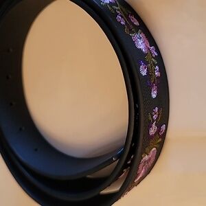 C Black Belt with Purple Floral Embroidery